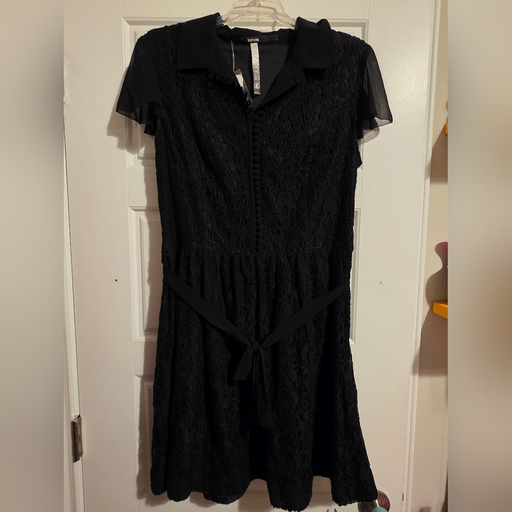 Kensie Elegant Black Lace Dress L